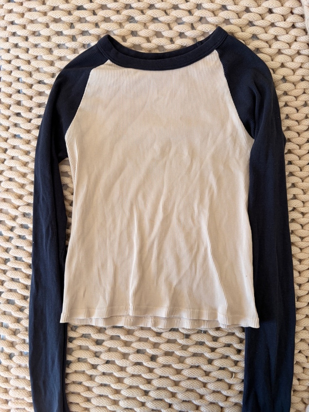 Brandy Melville Cream Body with Black Raglan Long Sleeve Tee
